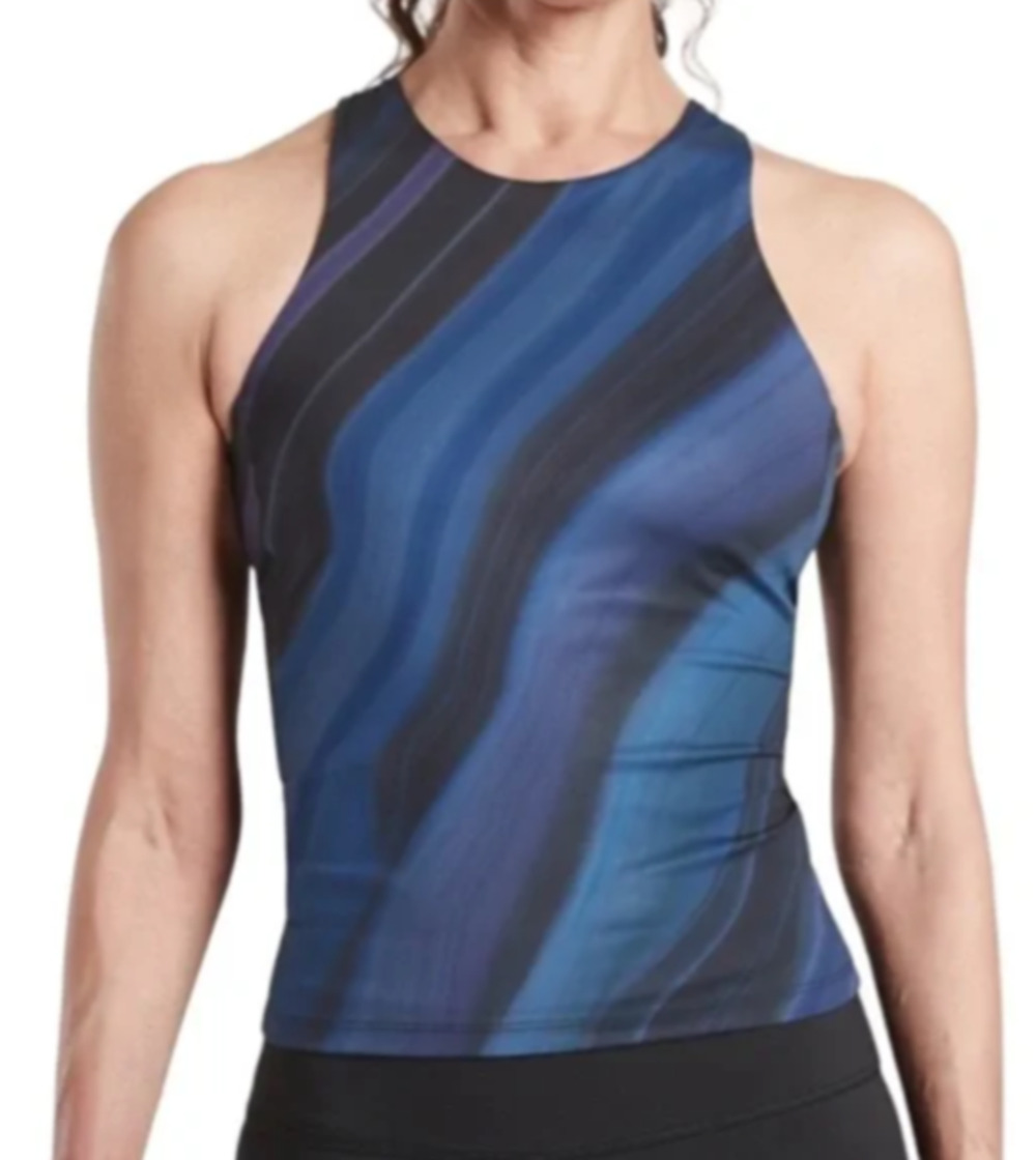 Athleta Lightning Print Support Top in Blue racer back size S, padded, Yoga, Gym